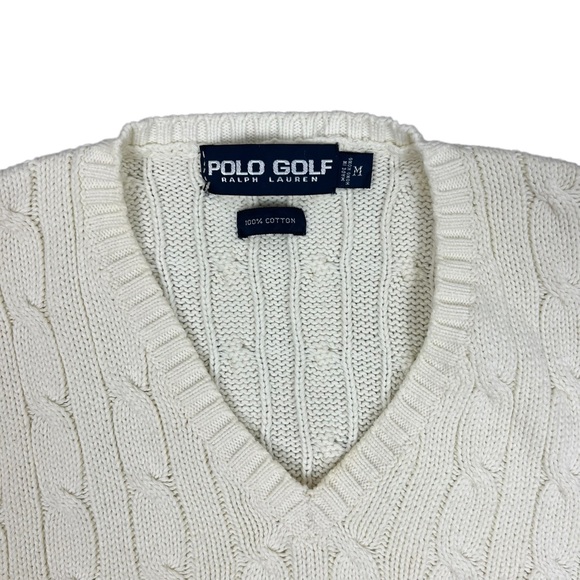 Vtg Polo Ralph Lauren Golf Club Crest Shield V-Neck Cable Knit Sweater Vest Sz M - Picture 3 of 5